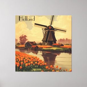 Vintage Travel Poster aus Holland, Tulpen und Mühl Leinwanddruck