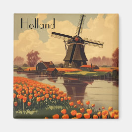 Vintage Travel Poster aus Holland, Tulpen und Mühl Magnet