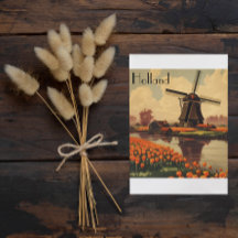 Vintage Travel Poster aus Holland, Tulpen und Mühl
