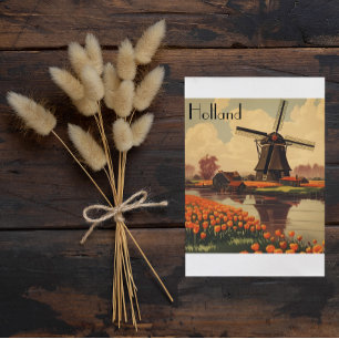 Vintage Travel Poster aus Holland, Tulpen und Mühl Postkarte