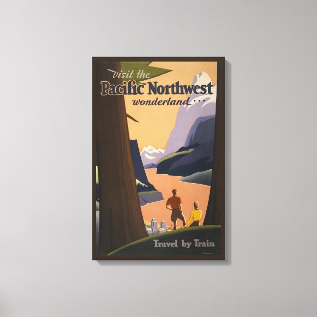 Vintage Travel Poster Ausblick auf die Berge Leinwanddruck (Vorderseite)