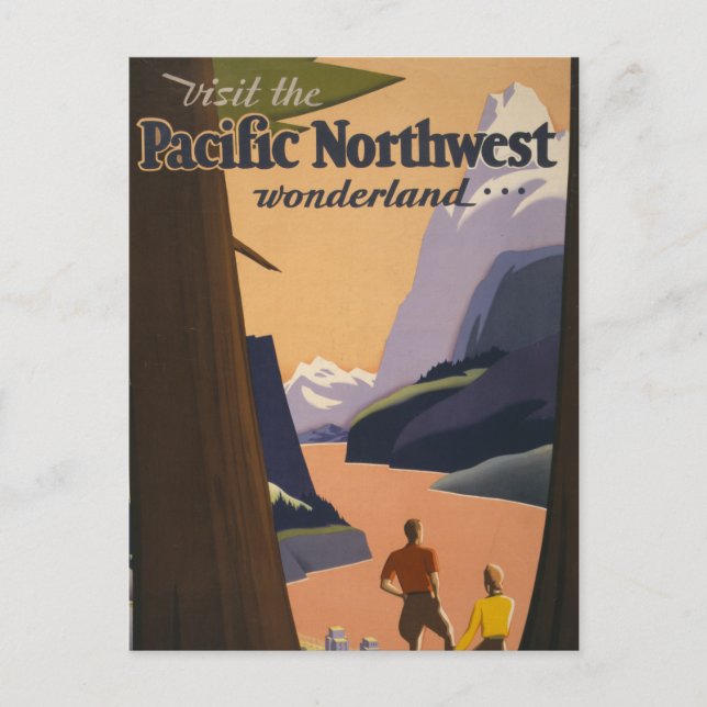 Vintage Travel Poster Ausblick auf die Berge Postkarte (Vorderseite)