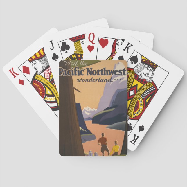 Vintage Travel Poster Ausblick auf die Berge Spielkarten (Rückseite)