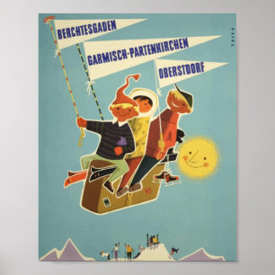 Vintage Travel Poster Bayerische Alpen Österreich