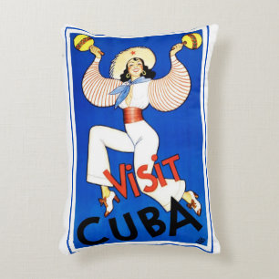 Vintage Travel Poster, Besuch Havanna Cuba, Maraca Dekokissen
