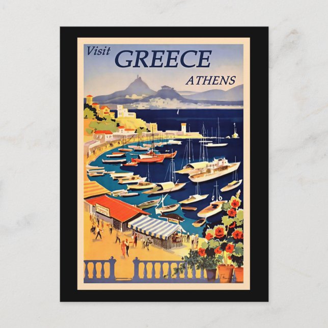 Vintage Travel Poster, Besuch von Griechenland, Postkarte (Vorderseite)
