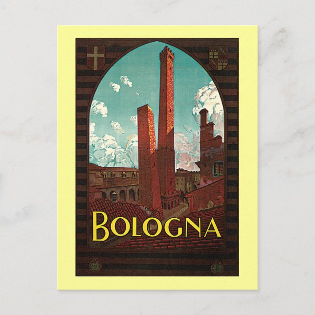 Vintage Travel Poster, Bologna, Italien Postkarte (Vorderseite)