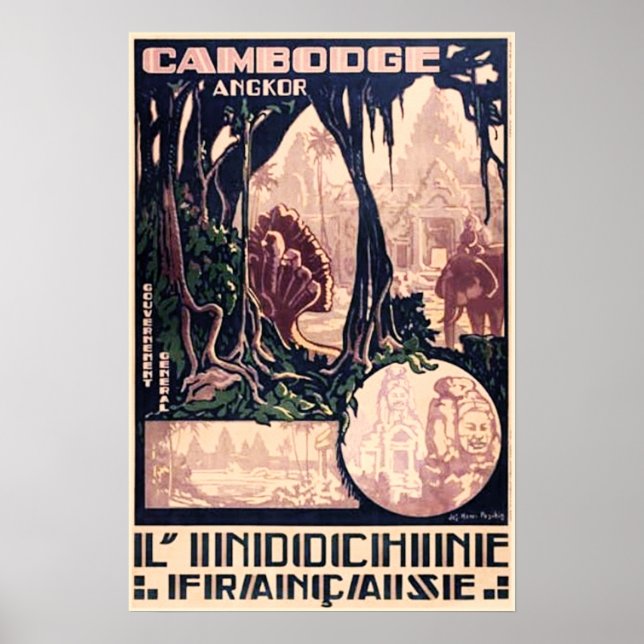 Vintage Travel Poster Cambodia Angkor Wat Tempel (Vorne)