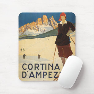 Vintage Travel Poster Cortina d'ampezzo, Italien Mousepad