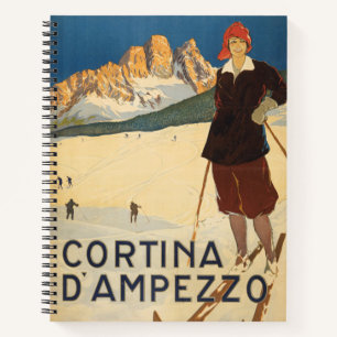 Vintage Travel Poster Cortina d'ampezzo, Italien Notizbuch