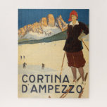 Vintage Travel Poster Cortina d'ampezzo, Italien Puzzle<br><div class="desc">Cortina d'Ampezzo. Vintage-Reiseplakat mit einer Frau,  die auf den Pisten von Cortina d'Ampezzo,  um 1920 gestellt wurde.</div>