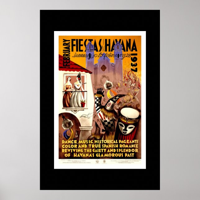Vintage Travel Poster Fiestas Havana Kuba (Vorne)