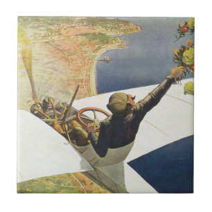 Vintage Travel Poster, Flugzeug über Nizza Frankre Fliese