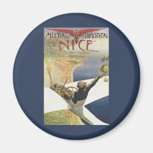 Vintage Travel Poster, Flugzeug über Nizza Frankre Magnet