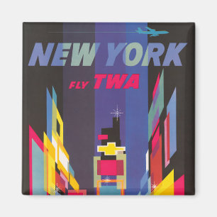 Vintage Travel Poster, Fly Twa, New York Magnet