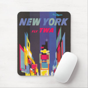 Vintage Travel Poster, Fly Twa, New York Mousepad