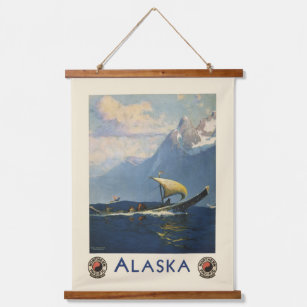 Vintage Travel Poster für Alaska Nordpazifik Wandteppich Mit Holzrahmen