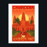Vintage Travel Poster für Angkor Wat in Kambodscha Postkarte<br><div class="desc">Diese Postkarte zeigt eine Reproduktion eines alten Reiseplakats mit der Werbung Angkor Wat in Kambodscha.</div>