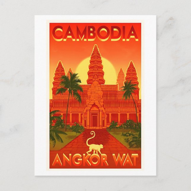 Vintage Travel Poster für Angkor Wat in Kambodscha Postkarte (Vorderseite)
