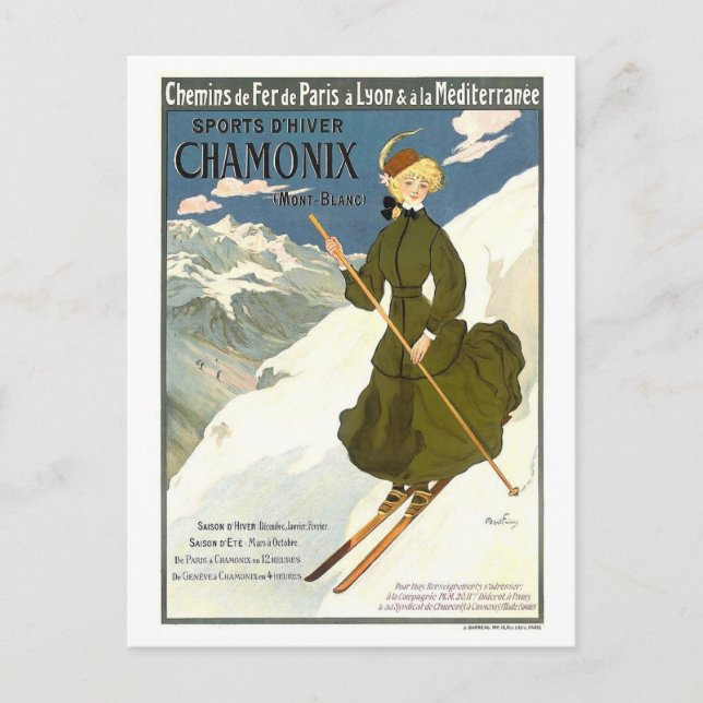 Vintage Travel Poster für Chamonix, Frankreich, Postkarte (Vorderseite)