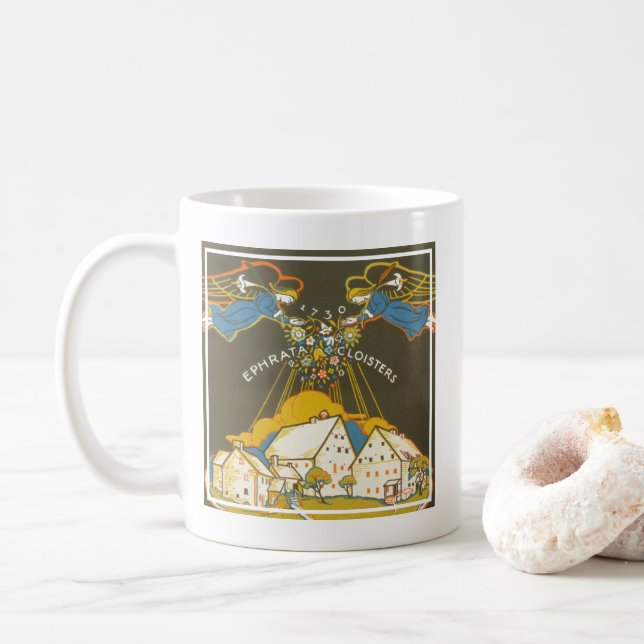 Vintage Travel Poster für das Ephrata Kloster Kaffeetasse (Mit Donut)