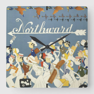 Vintage Travel Poster für die neue Haven R.R. Quadratische Wanduhr