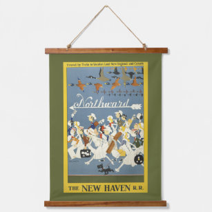 Vintage Travel Poster für die neue Haven R.R. Wandteppich Mit Holzrahmen