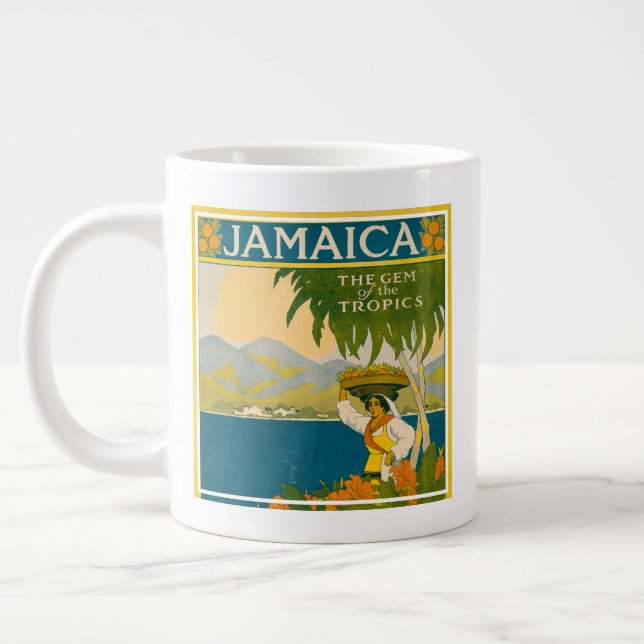 Vintage Travel Poster für Jamaika Jumbo-Tasse (Links)