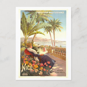 Vintage Travel Poster für Nizza, Frankreich Postkarte