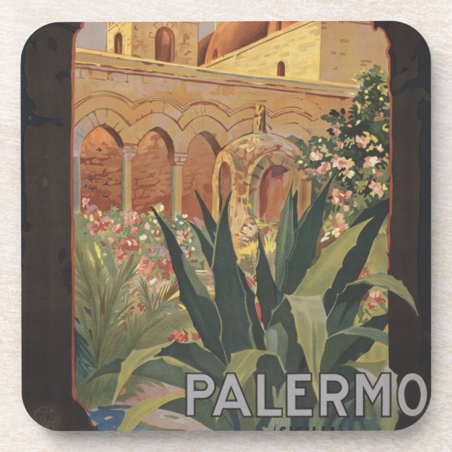 Vintage Travel Poster für Palermo, Italien. Getränkeuntersetzer (Vorderseite)