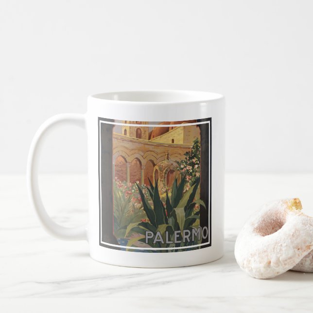 Vintage Travel Poster für Palermo, Italien. Kaffeetasse (Mit Donut)