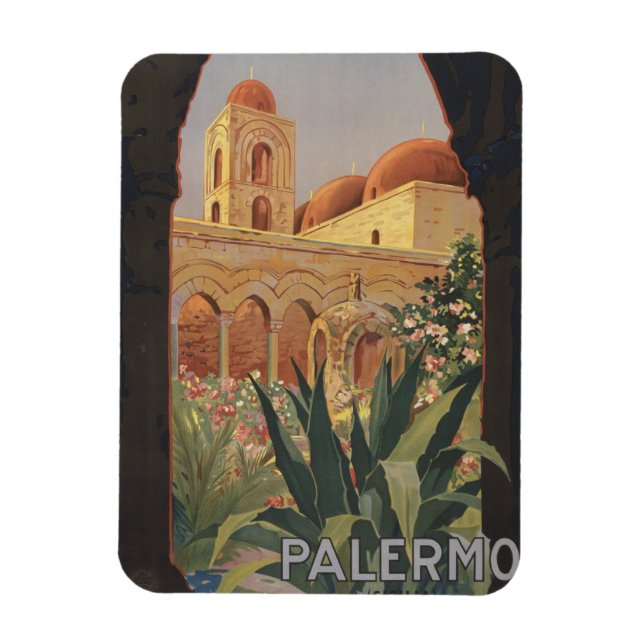 Vintage Travel Poster für Palermo, Italien. Magnet (Vertikal)