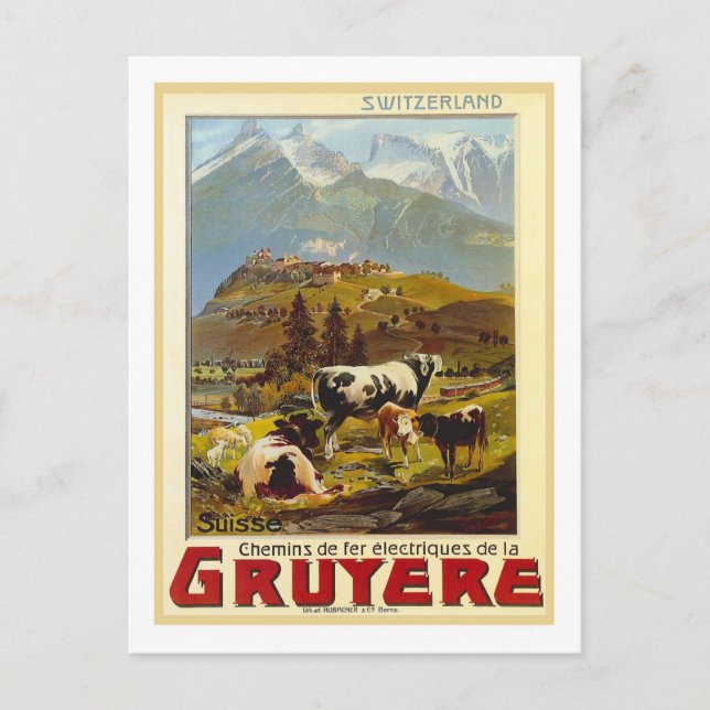 Vintage Travel Poster, Gruyere Postkarte (Vorderseite)