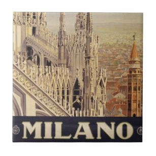 Vintage Travel Poster in Mailand, Italien Fliese