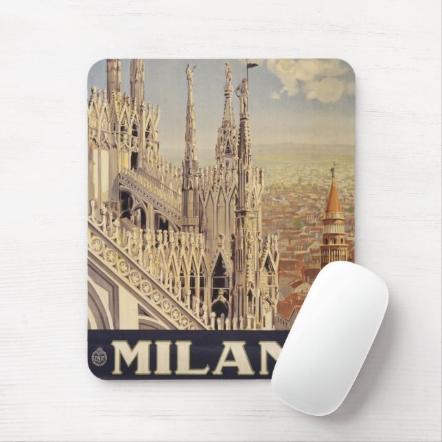 Vintage Travel Poster in Mailand, Italien Mousepad (Mit Mouse)
