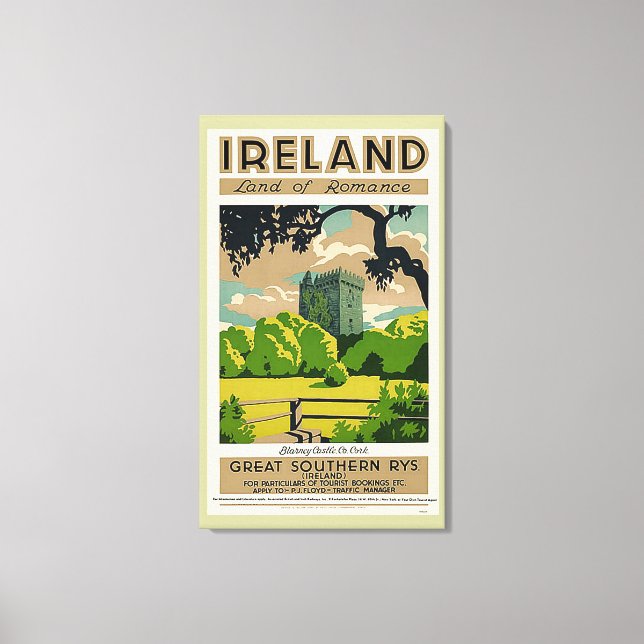 Vintage Travel Poster Irland Schloss Blarney Leinwanddruck (Vorderseite)