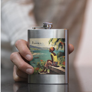 Vintage Travel Poster Jamaikanerin Flachmann