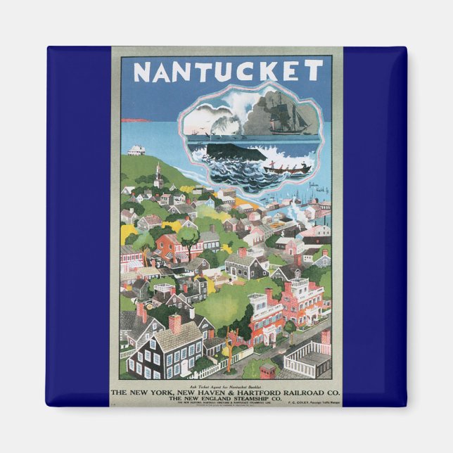 Vintage Travel Poster, Karte Nantucket Island, MA Magnet (Vorne)