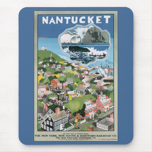 Vintage Travel Poster, Karte Nantucket Island, MA Mousepad (Vorne)