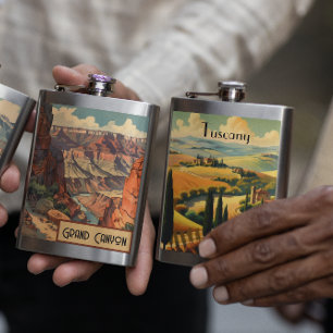 Vintage Travel Poster Landschaft der Toskana Flachmann