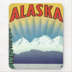 Vintage Travel Poster, Landschaftliche Alaska Land Mousepad