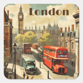 Vintage Travel Poster London City Centre Quadratischer Aufkleber