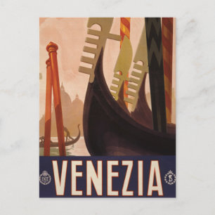 Vintage Travel Poster mit einem Kanal in Venedig Postkarte
