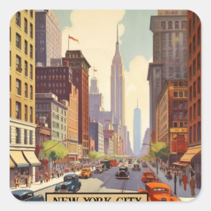 Vintage Travel Poster New York Quadratischer Aufkleber