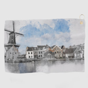 Vintage Travel Poster (Niederlande) und Mühle Golfhandtuch