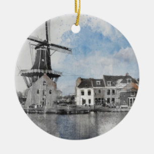 Vintage Travel Poster (Niederlande) und Mühle Keramik Ornament