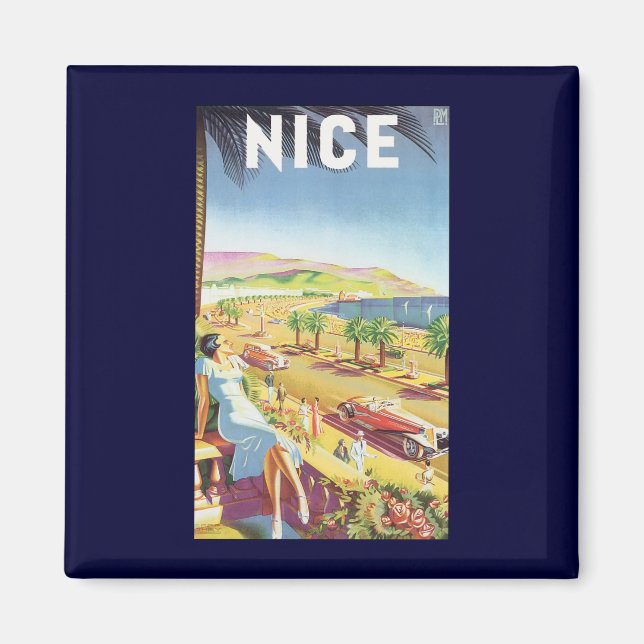 Vintage Travel Poster, Nizza, Côte d'Azur Magnet (Vorne)