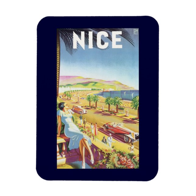 Vintage Travel Poster, Nizza, Côte d'Azur Magnet (Vertikal)