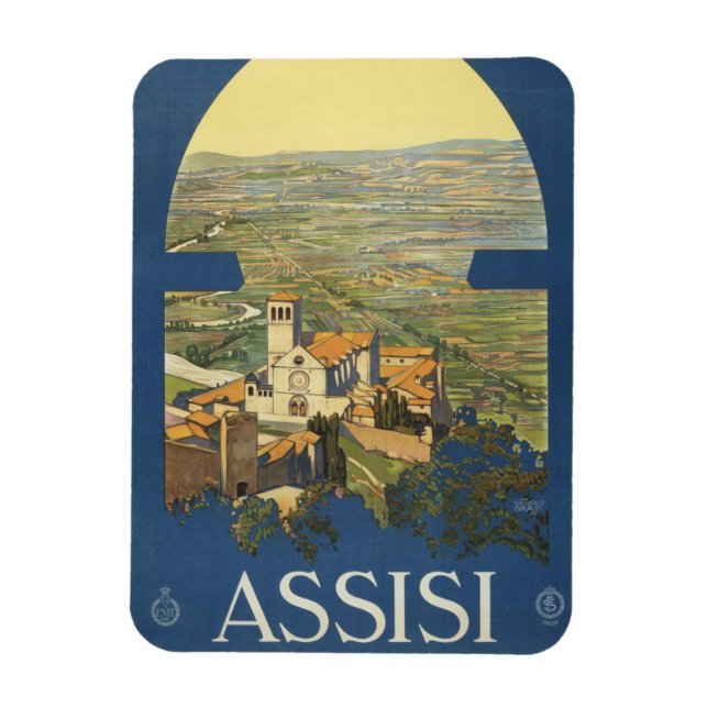 Vintage Travel Poster of Assisi, Italien Magnet (Vertikal)