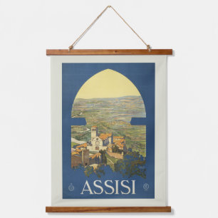 Vintage Travel Poster of Assisi, Italien Wandteppich Mit Holzrahmen